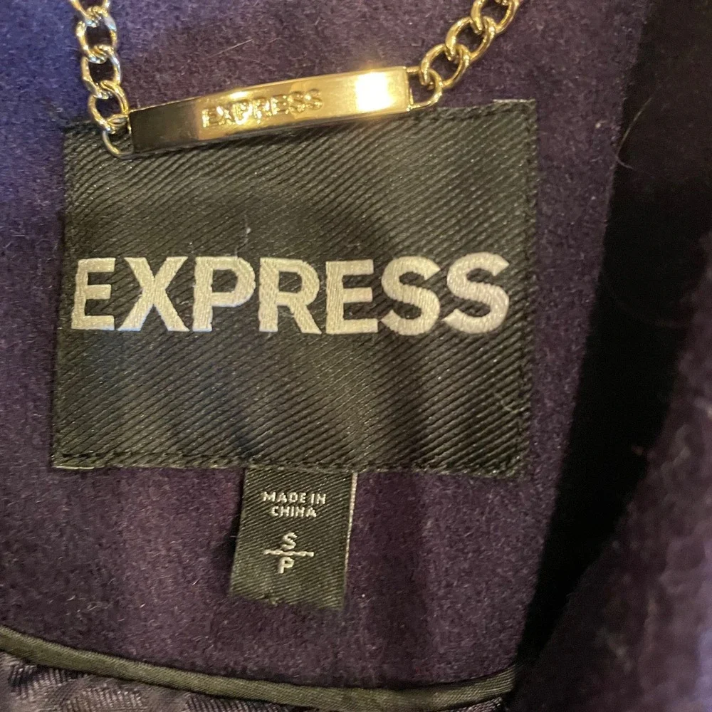 Express Royal Purple Double Breasted Wool Blend Peacoat‎ Jacket Size S